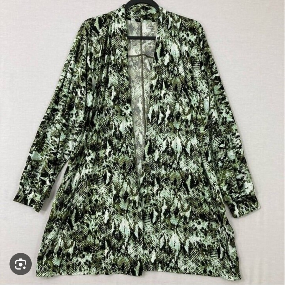 Womens Comfort Code Cuddl Duds Open Cardigan Green Animal Print M Thumb Holes